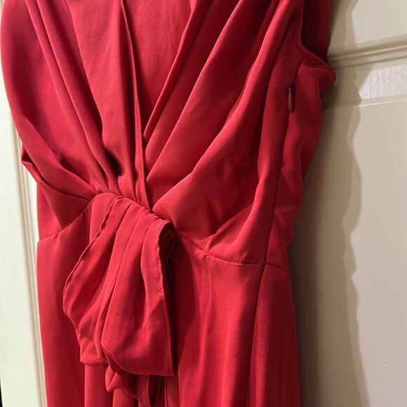 NWT Trina Turk Women’s 8 Red Midi Bijou Dress with Gathered Cap Sleeves & Front - Picture 7 of 16